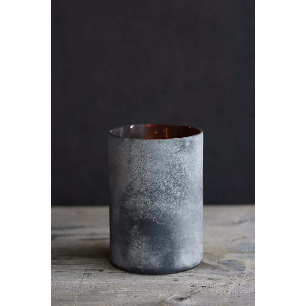 Anthropologie Terrain Rustic Gray Black Glass Hurricane Vase Candle Holder